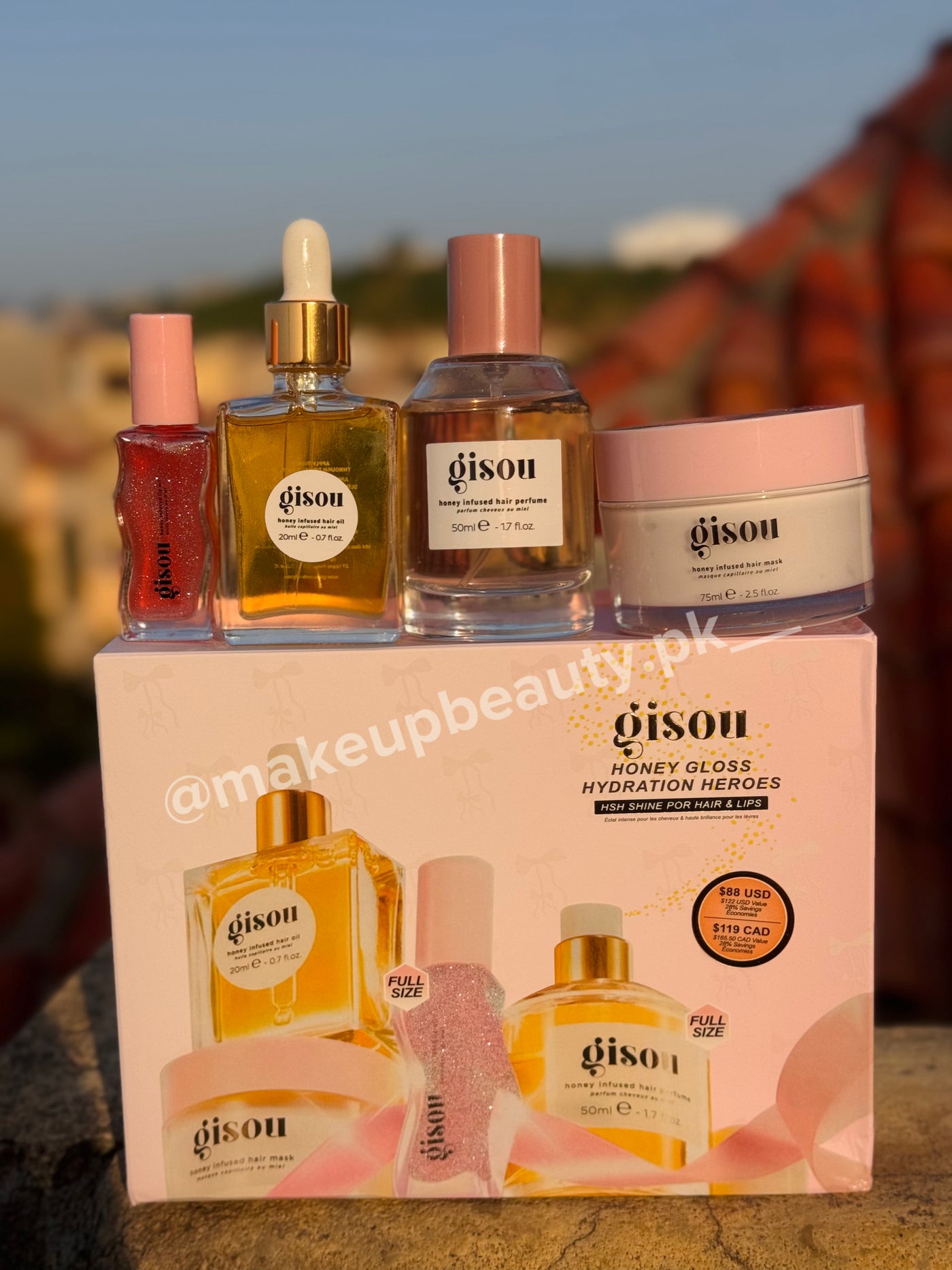 Gisou Honey Gloss Hydration Heroes Set 4 in 1 for Hair and Lips.