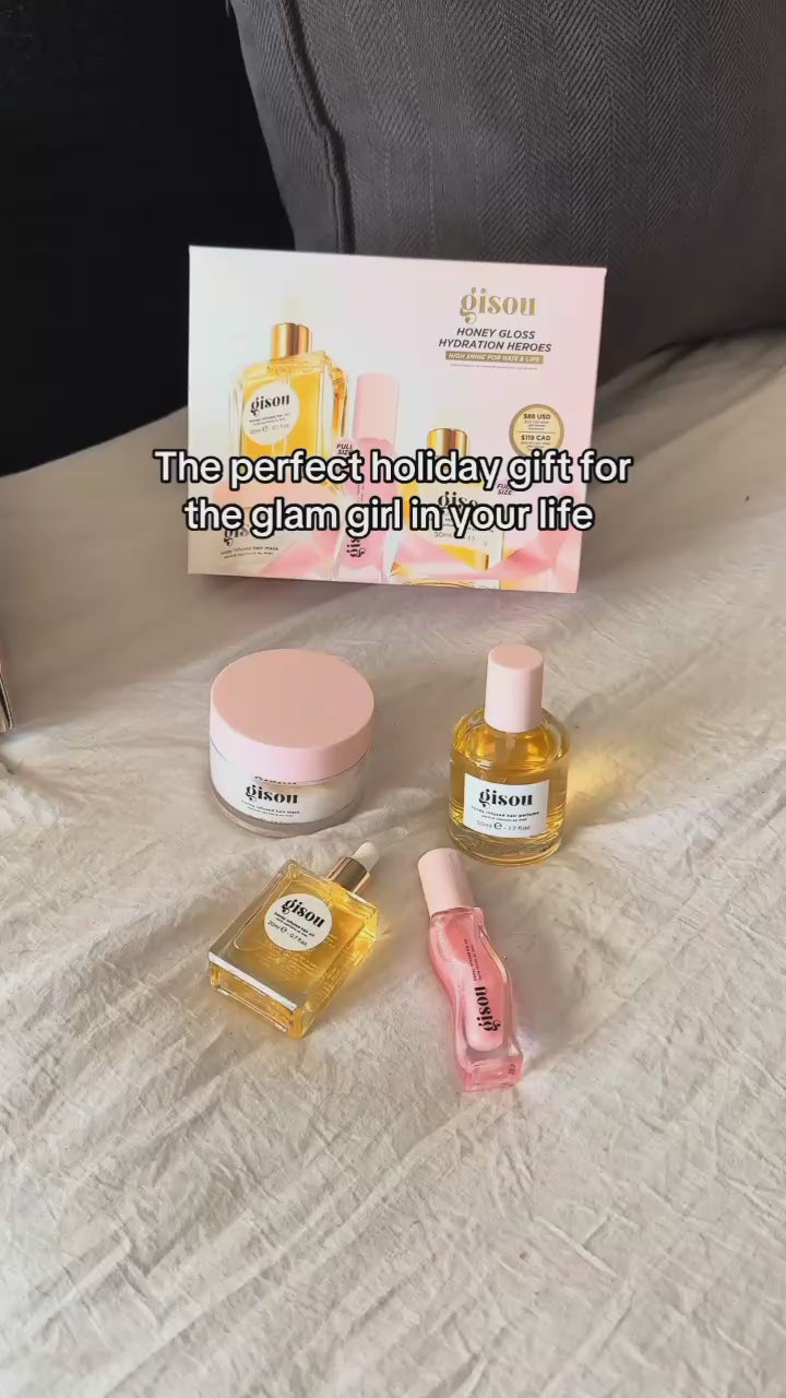 Gisou Honey Gloss Hydration Heroes Set 4 in 1 for Hair and Lips.